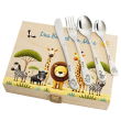 Personalisiertes Besteckset mit bedruckter Holzkiste Safari